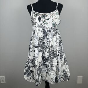 Chaudry KC Babydoll Mini Dress Size Small Sequin Pleated Bubble Hem Cottage Boho